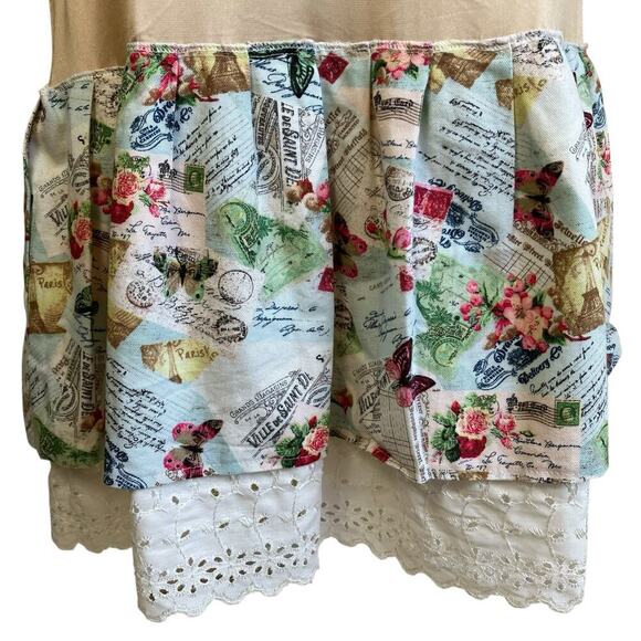 Under Moments Midi Length Skirt Slip Layered Novelty Print Eyelet Hem Boho Retro - Picture 5 of 15